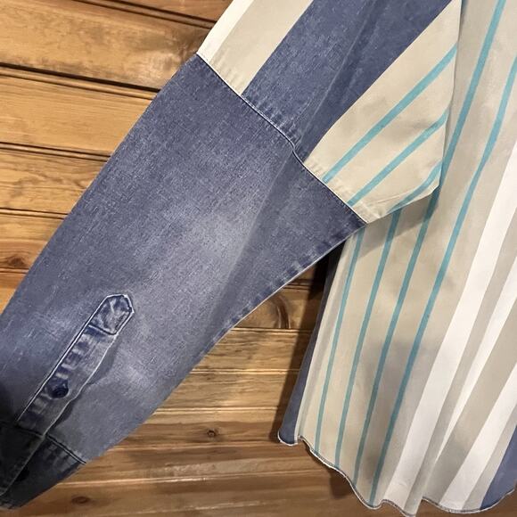 Vtg Wranglers Men’s Brushpopper Button Denim Striped Shirt 40’s-60’s 16.5x36 - Picture 12 of 16